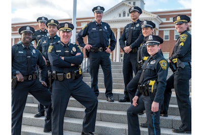 Chief Bill Brooks of the Norwood (MA) Police Department with some of his command staff. In an effort to prevent duty weapons from being stolen and used in crimes, the department now issues gun safes to its recruits. (Photo: Norwood PD)