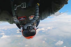 Sgt. Bobbie King is shown inverted during a roll while flying with he USAF Thunderbirds.
