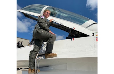 Sgt. Bobbie King, of the Kansas City Police Department, prepares for her flight with the Thunderbirds.