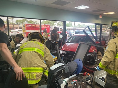 A Martin County (FL) Sheriff's deputy was seriously hurt Thursday when a car crashed into a medical building. The deputy was receiving physical therapy for a previous injury. (Photo: Martin County SO/Facebook)