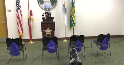 Marion County, FL, gun detection K-9 Albi demonstrates her capabilities alerting on a gun in a backpack. (Photo: Marion County SO)