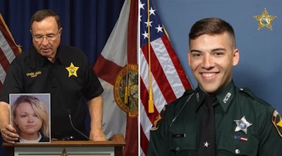 PolK County Sheriff Grady Judd holds a photo of the suspect. He says her actions led to the blue-on-blue killing of Deputy Blane Lane. (Photo: Polk County SO/Facebook Video)