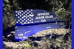 The Nelson County Sheriff’s Office is investigating the theft of this flag memorial dedicated to Jason Ellis, a Bardstown police officer who was fatally shot and killed in the line of duty in 2013.