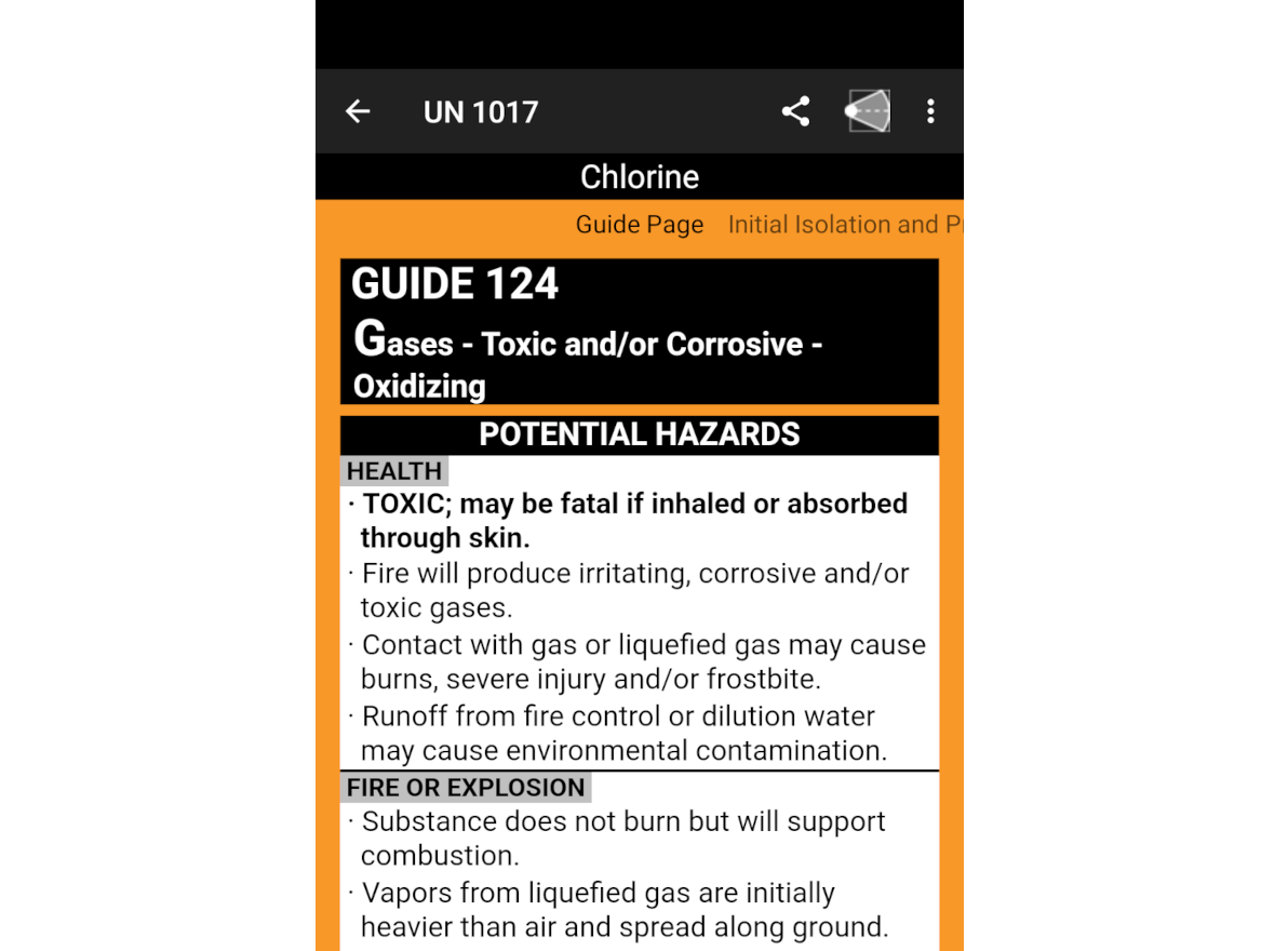 As police officers prepare for responding to incidents involving hazardous materials, the ERG 2020 app for Android and Apple phones can guide an officer’s identification of the materials being transported.