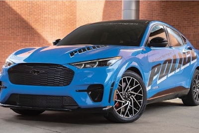 For the second year in a row, Ford brought the Mustang Mach-E battery electric SUV to the Michigan State Police testing. (Photo: Ford)