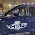 Kansas City police recruit Matt Dillman gets his time in behind the wheel under the supervision of FTO Jonathan Geiger while working night shift earlier this week.
