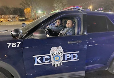 Kansas City police recruit Matt Dillman gets his time in behind the wheel under the supervision of FTO Jonathan Geiger while working night shift earlier this week.