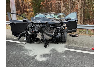 The remains of a Mazda SUV that crashed after the driver reportedly dragged a Virginia trooper three miles. (Photo: VSP)
