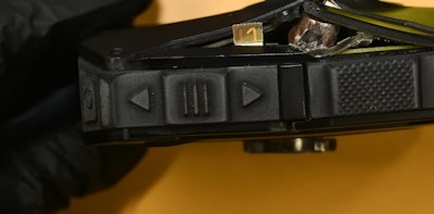 Still image from Charlotte-Mecklenburg Police video showing bullet lodged in camera. (Photo: CMPD Video)