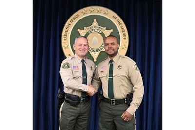 Riverside County Sheriff Chad Bianco welcomed Deputy Darnell Calhoun to the agency last February. Calhoun was killed in the line of duty Friday. (Photo: Riverside County SD)