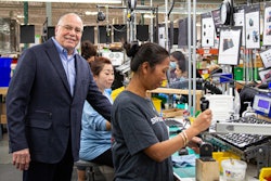 Streamlight CEO Ray Sharrah visits the TLR production line earlier this week. He has worked with the company for most of its 50 years.