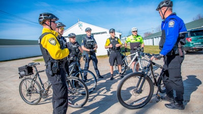 Representatives from the Delaware Police Department, Hilliard Police Department, Dublin Police Department , Powell Police Department, and Delaware County EMS gather for training.