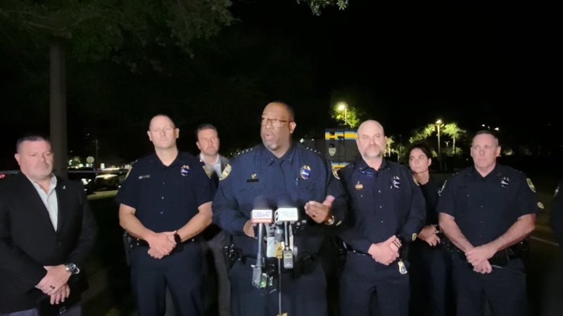 Jacksonville Sheriff T. K. Waters holds a press conference in which he provided details of the shooting of one of his officers Tuesday night.