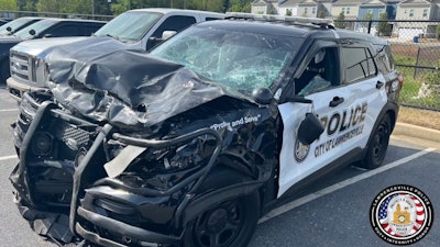 Lawrenceville police (GA) released dashcam and body-worn camera video of when pursuit suspect struck a patrol SUV.