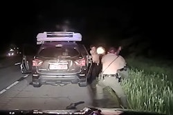 Still from Illinois State Police dashcam video that shows a suspect identified as Brandon Griffin firing on troopers.