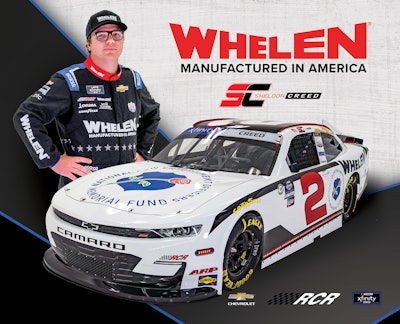 The paint scheme for Sheldon Creed's Camaro sponsored by Whelen Engineering honored fallen officers at Monday's NASCAR Xfinity Series race at the Charlotte Motor Speedway.