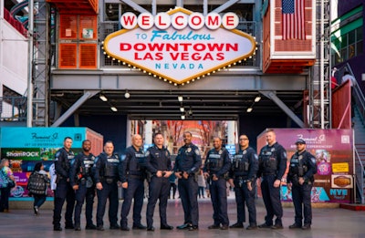 Members of the Flex Team are shown at Freemont Street, one of three primary tourist areas within the city.