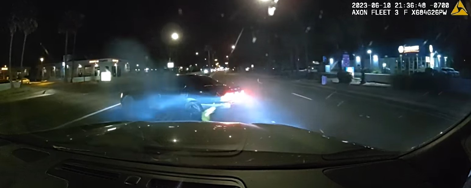An Arizona trooper deploys the Grappler to stop suspected street racer.
