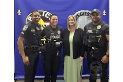 Dallas Schwartz, the first person wounded in the April bank shooting, Thursday visited with the Louisville Metro Police Department officers who rendered aid to her that day.