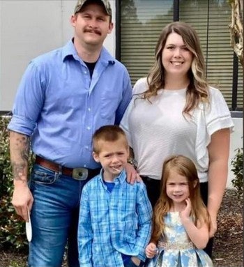 Hall County, GA, Sheriff's Deputy Patrick Holtzclaw lost his wife and two children in a wreck Sunday. Photo shows his wife Avonlea and their two children Colt and Maddie Kate.