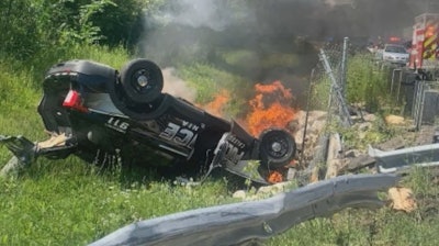 A Caledonia, WI, patrol SUV crashed and burned during a pursuit Saturday. The officer walked away with no major injuries.