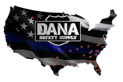 Dana Safety Supply's location map, showing 35 locations across 13 states.