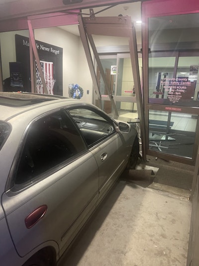 A man drove a car into the lobby of the Forsyth County (NC) Public Safety building Tuesday night.