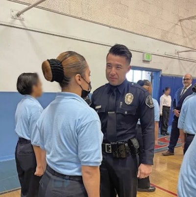 Students participate in a special police academy program at a Los Angeles magnet school. The program helps students prepare for a career in law enforcement.