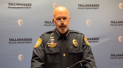 Chief Lawrence Revell of the Tallahassee Police Department addresses the media after one of his officers was shot and seriously wounded early Monday.