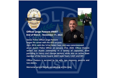 Officer Jorge Pastore of Austin SWAT was killed Saturday during a hostage incident.