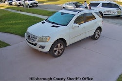 Hillsborough County, Florida, Sheriff Chad Chronister says this still from a surveillance video shows Ralph Bouzy intentionally slamming into deputies. Two deputies were seriously injured.