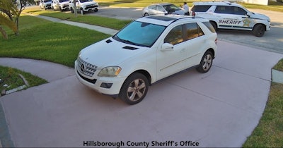 Hillsborough County, Florida, Sheriff Chad Chronister says this still from a surveillance video shows Ralph Bouzy intentionally slamming into deputies. Two deputies were seriously injured.