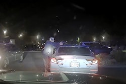 Sill image from in-vehicle video shows Cristobal Santana opening fire on Illinois State Police Trooper Dakotah Chapman-Green, police say.