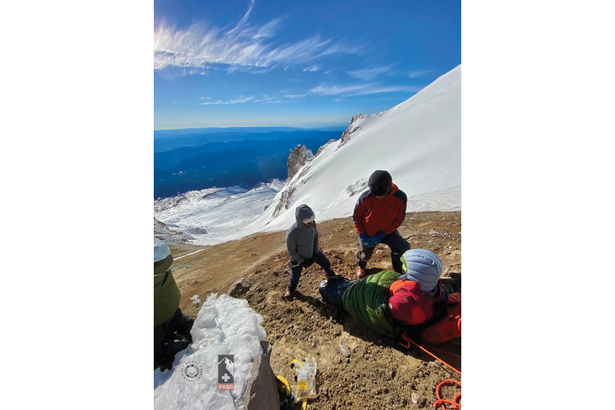 Mt. Hood first responders work to remove an injured climber off of the mountain.
