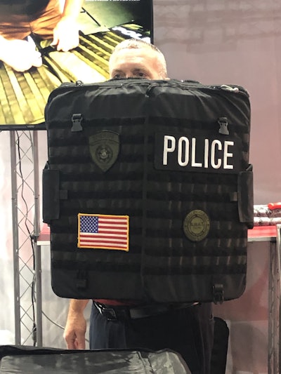 Stop Stick's Bonowi FlexShield offers NIJ IIIA ballistic protection, comes with removable Level III plates, and collapses for easy storage in a patrol vehicle.
