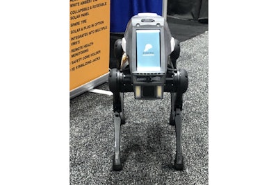 Ecamsecure's Tech Terrier quadrupedal robot could be seen roaming the aisles. It can run, walk backward, and perform other maneuvers.