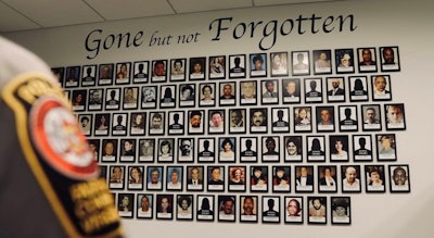 The wall of cold case victims at the Fairfax County (Virginia) Police Department.