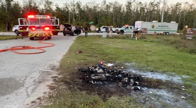 Remains of the fire that Highland County, Florida, authorities say was being used for an exorcism ritual on a 9-year-old child. The man who started the blaze was fatally shot by a sheriff's deputy.