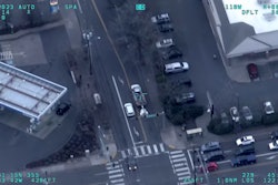 Screen shot from aircraft video of stolen vehicle speeding through Portland. Police did not pursue. But they follow the vehicle by air, and the suspect was arrested.