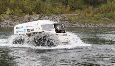 The Sherp can drive on water at speeds up to 4 mph.