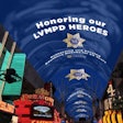 The canopy at the Fremont Street Experience in downtown Las Vegas featured a message of support for local officers.