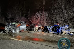 Michigan State Police said a 16-year-old driver hit the rear of a trooper's patrol vehicle and pushed it into the prisoner's vehicle in the Wednesday night crash.