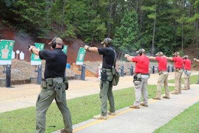 A class drills on live fire at the Georgia Public Safety Training Center.