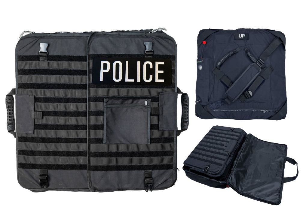 Stop Stick's Bonowi FlexShield is an inflatable ballistic shield that comes with rifle protection hard armor plates. When not inflated, it folds and fits into a discreet carrying case.