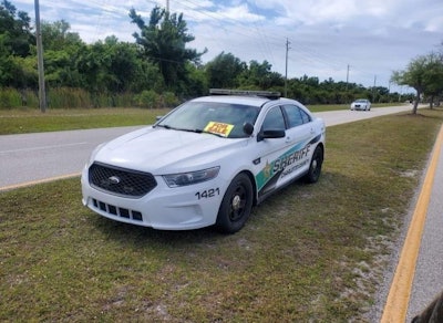 Facebook image of a Charlotte County, Florida, Sheriff's patrol vehicle with 'For Sale' sign.
