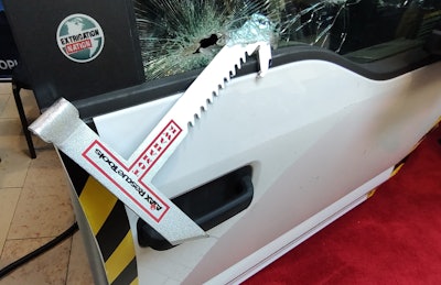 Ajax Rescue Tools exhibited the Extrication Tomahawk, a tool the company said officers could use to free motorists stuck inside a vehicle following a crash.