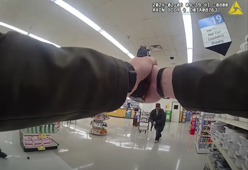 Los Angeles County Sheriff's deputies fatally shot a machete-wielding suspect inside a Lancaster, California, grocery store in February after the man raised his weapon and started to charge at them video released by LASD shows.