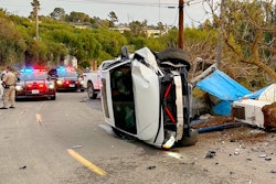 California Highway Patrol officers pursued this BMW into the mountain roads near Malibu this week. The chase ended when the suspect crashed into a porta-potty.