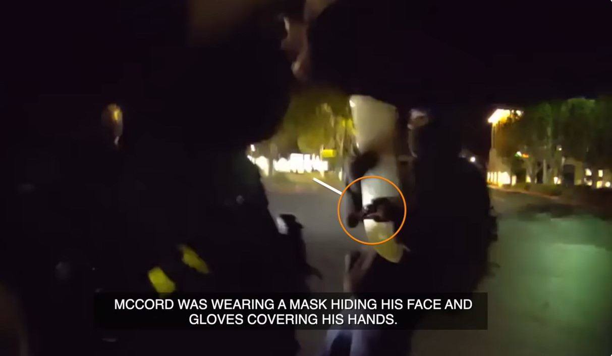 Screen shot from Carlsbad Police video showing how a skateboard wielding suspect attacked an officer from behind.