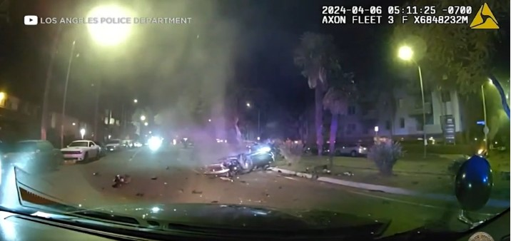 Los Angeles Police officers pursued a stolen Lamborghini in the West Valley on April 6. The driver was killed and the vehicle was destroyed in a crash.